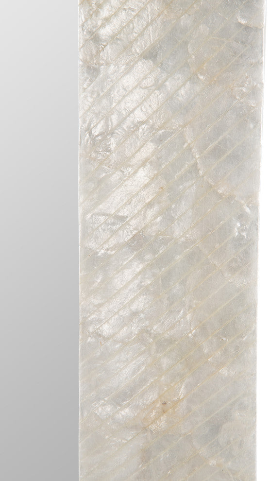Capiz Seashell Mosaic Rectangular Decorative Wall Mirror, Pearlescent White
