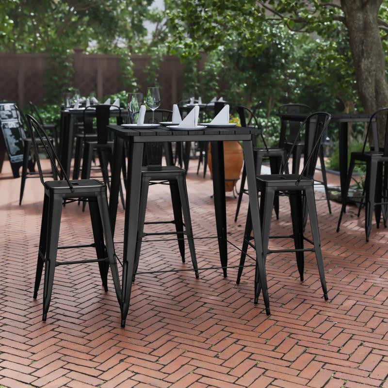 Declan Commercial Indoor/Outdoor Bar Top Square Table, 31.5", Black