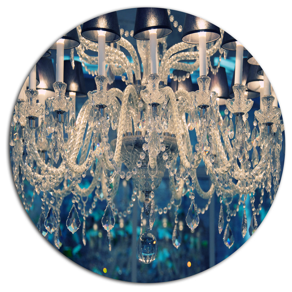 Blue Vintage Crystal Chandelier, Flower Large Disc Metal Wall Art, 23"