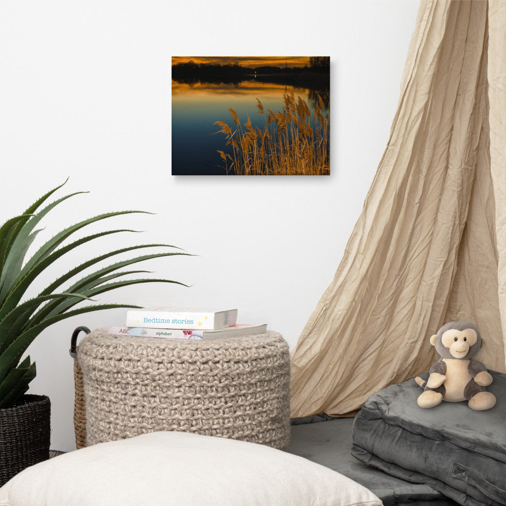 Rustic Canvas Wall Art: Sunset Reedy Point Landscape Print, 12" X 16"