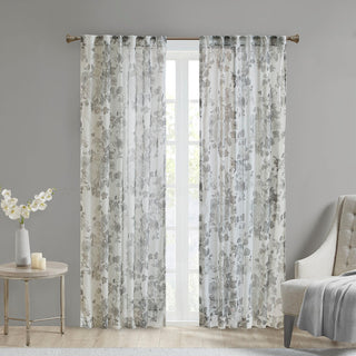 Madison Park Simone Printed Floral Rod Pocket and Back Tab Voile Sheer Curtain