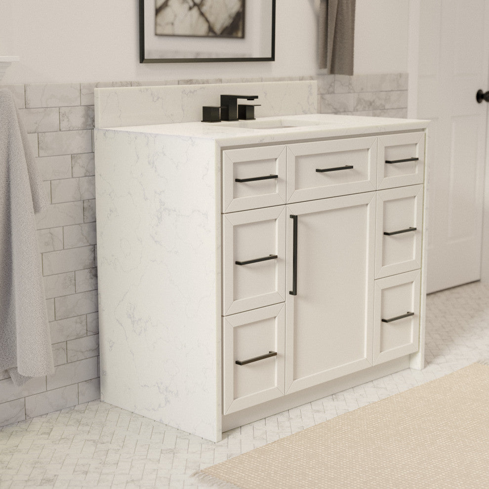 Palisade 42" Bathroom Vanity, White, Engineered Marble
