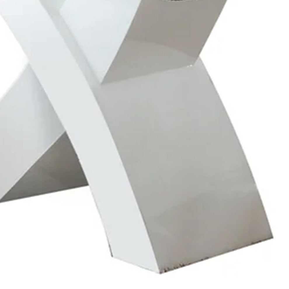 Benzara BM207743 Dining Table With Square Glass Top, White and Clear