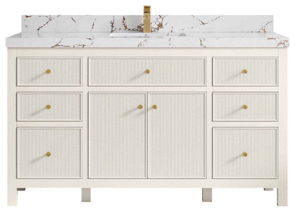 Sonoma 60" Single Sink Bath Vanity in Alabaster, 2"  Viola Brown