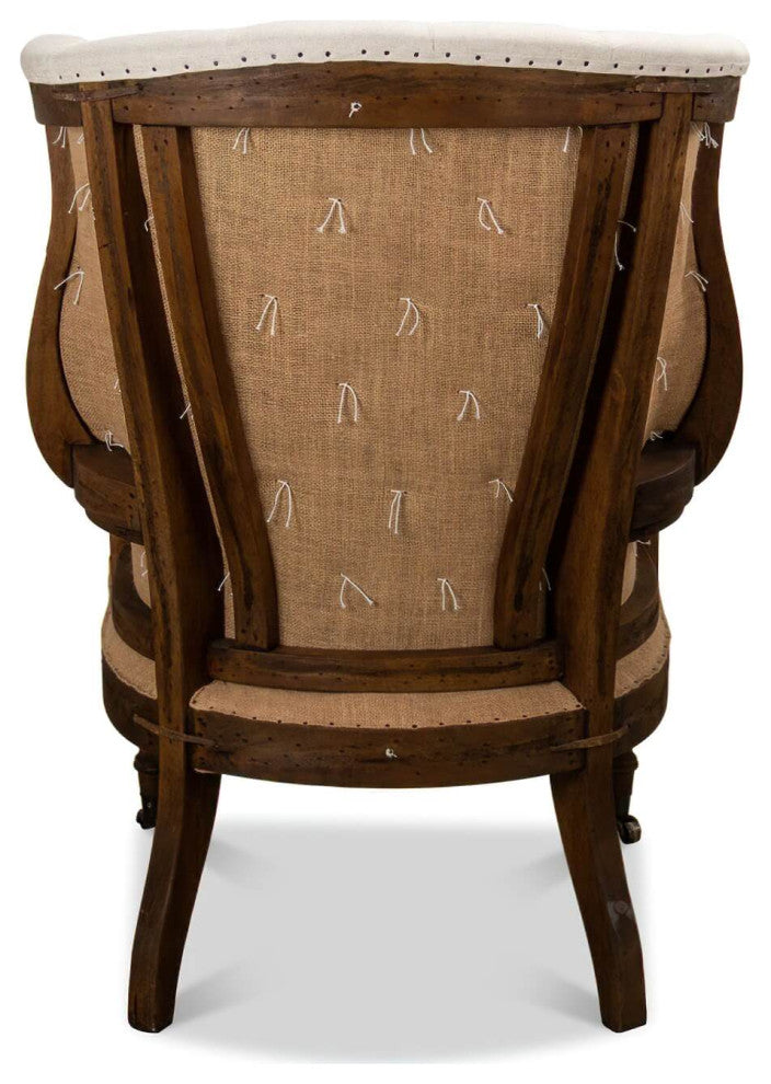 Georgian Barrel Back Linen and Burlap Wingchair