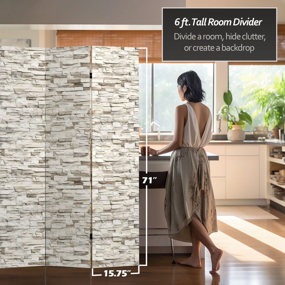 6' Tall Double Sided Stone Wall Canvas Room Divider