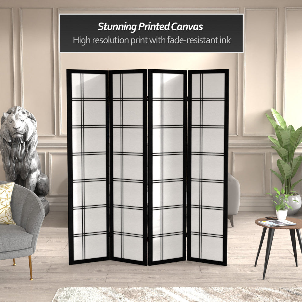 6' Tall Canvas Double Cross Room Divider, Black, 4 Panels
