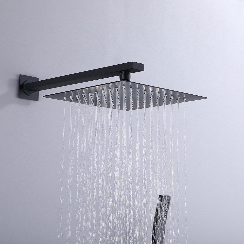 Luxury Pressure Balance Shower System W/ Body Sprays & Rough-In Valve, Matte Bla