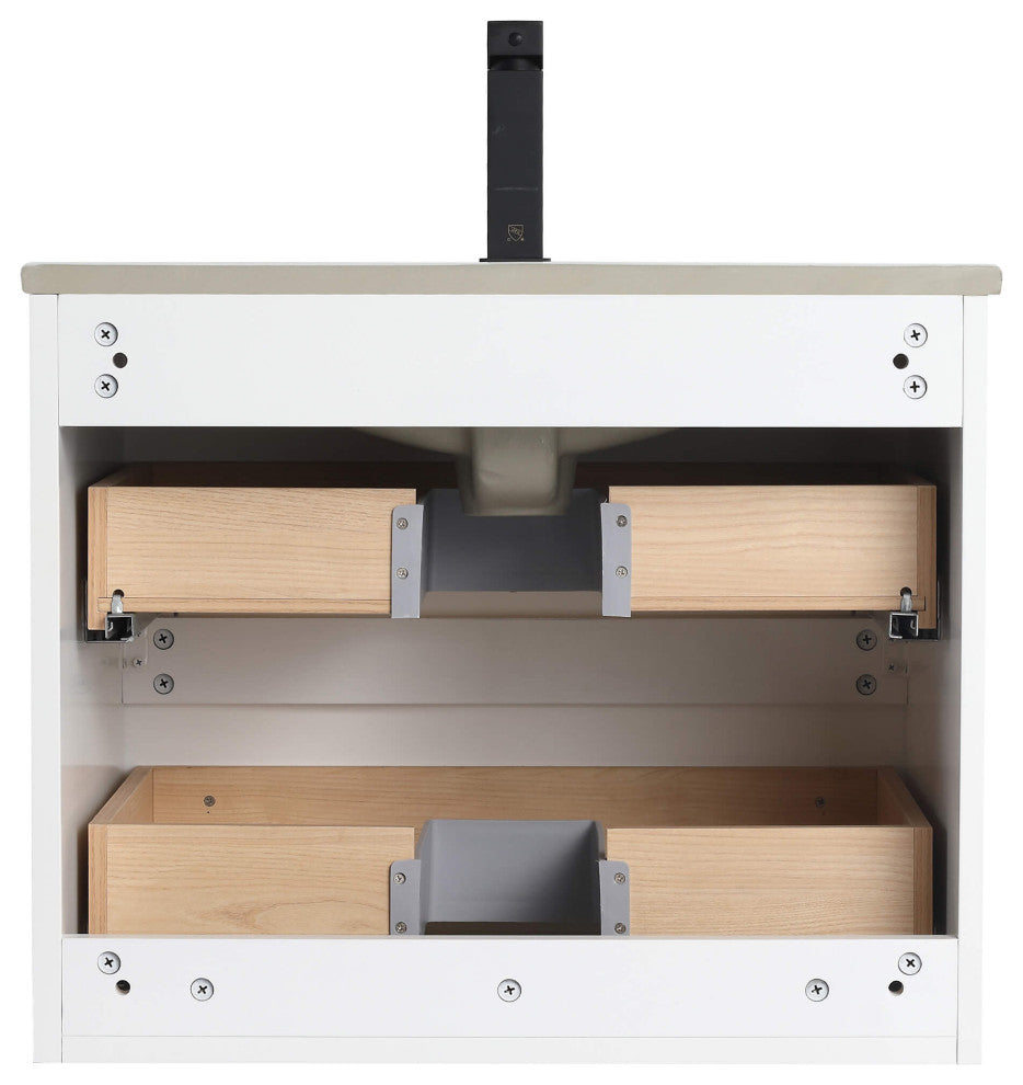 Citiscape Bath Vanity, Textured Drawer Fronts Sink Included, White, 24"