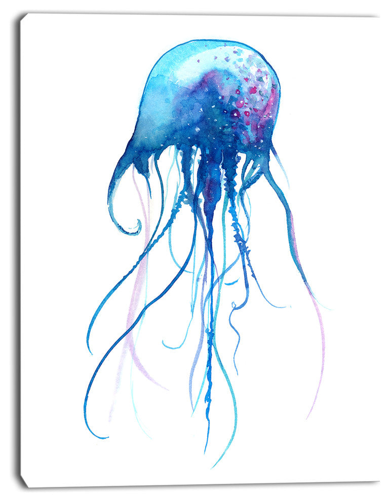 Light Blue Jellyfish Watercolor, Animal Canvas Art Print, 12"x20"