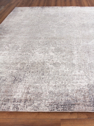 Fine Pure Silk Hand-Knotted Silk Silver/Ivory Area Rug