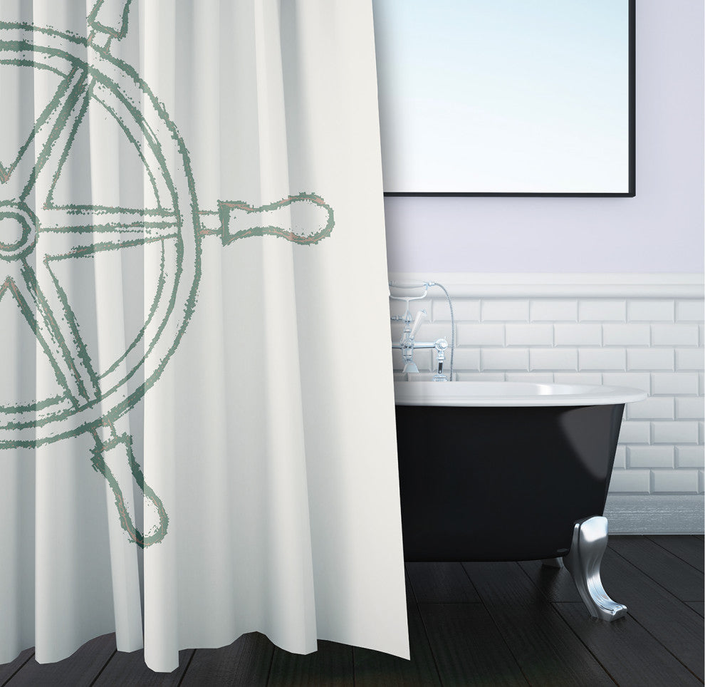 Large Ship Wheel Sage 70" w x 73" h Shower Curtain