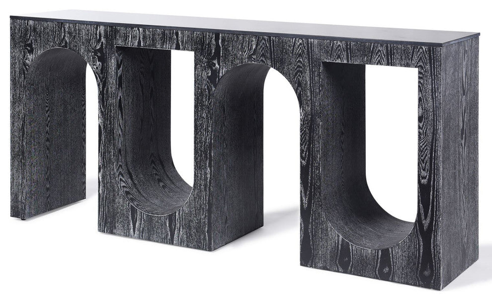 Ulysses Console Black With White Wash Finish On Hardwood