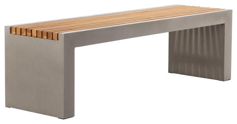 Alania 60" Concrete and Teak Indoor-Outdoor Bench