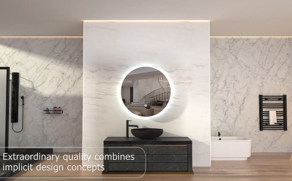 Backlit Anti-fog Double Color LED Bathroom Mirror, 24Inch Round