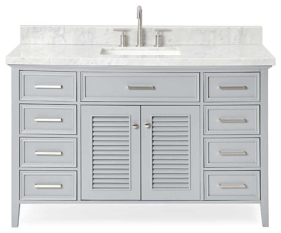 Kensington 55" Bath Vanity With Marble Top, Carrara White/White Basin