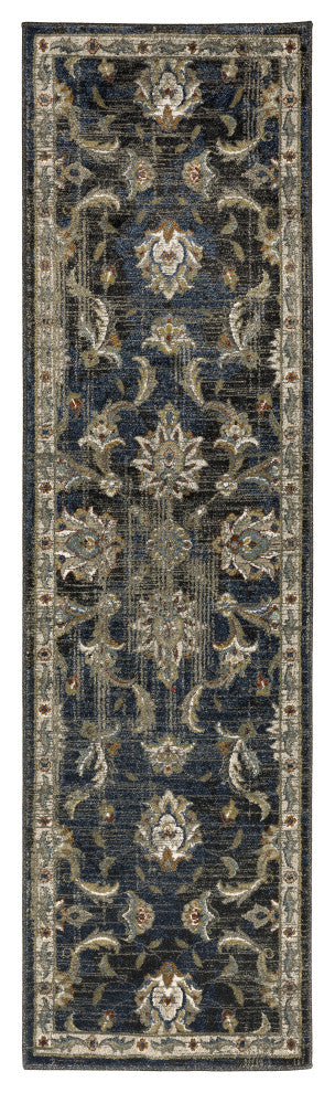 Vander Traditional Oriental Power-Loomed Area Rug, Charcoal/Blue, 2'3"x7'6"