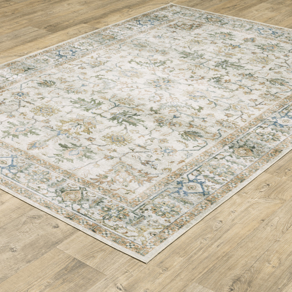 Celestia Machine Washable Vintage Indoor Area Rug, Ivory, 7'6"x10'