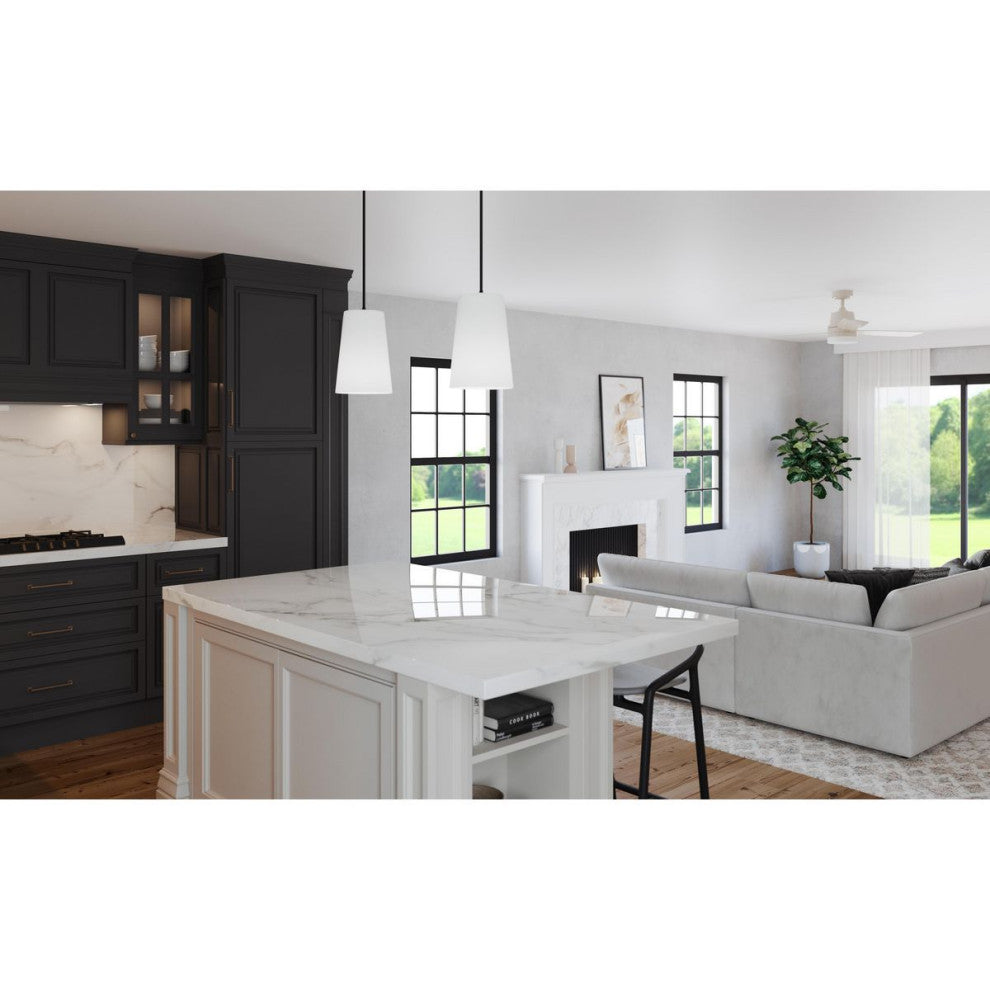 Clarion Collection One-Light Matte Black Etched White Transitional Pendant