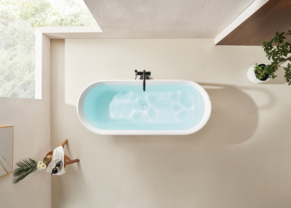 Vanity Art 59" x 28" Freestanding Soaking Stone Resin Bathtub