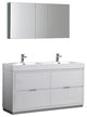 Valencia 60" Glossy White Free Standing Double Sink Vanity, Faucet FFT9161CH