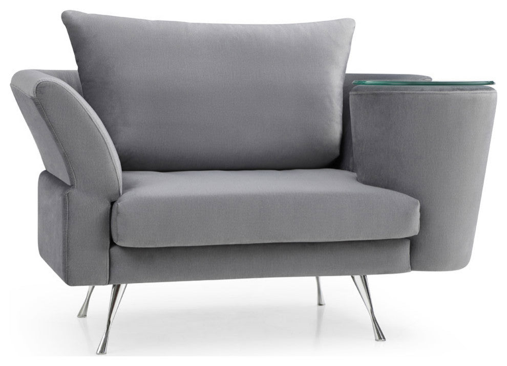 Modern Cafe Velvet Fabric Upholstered Chair with Right Side Table, Right Side