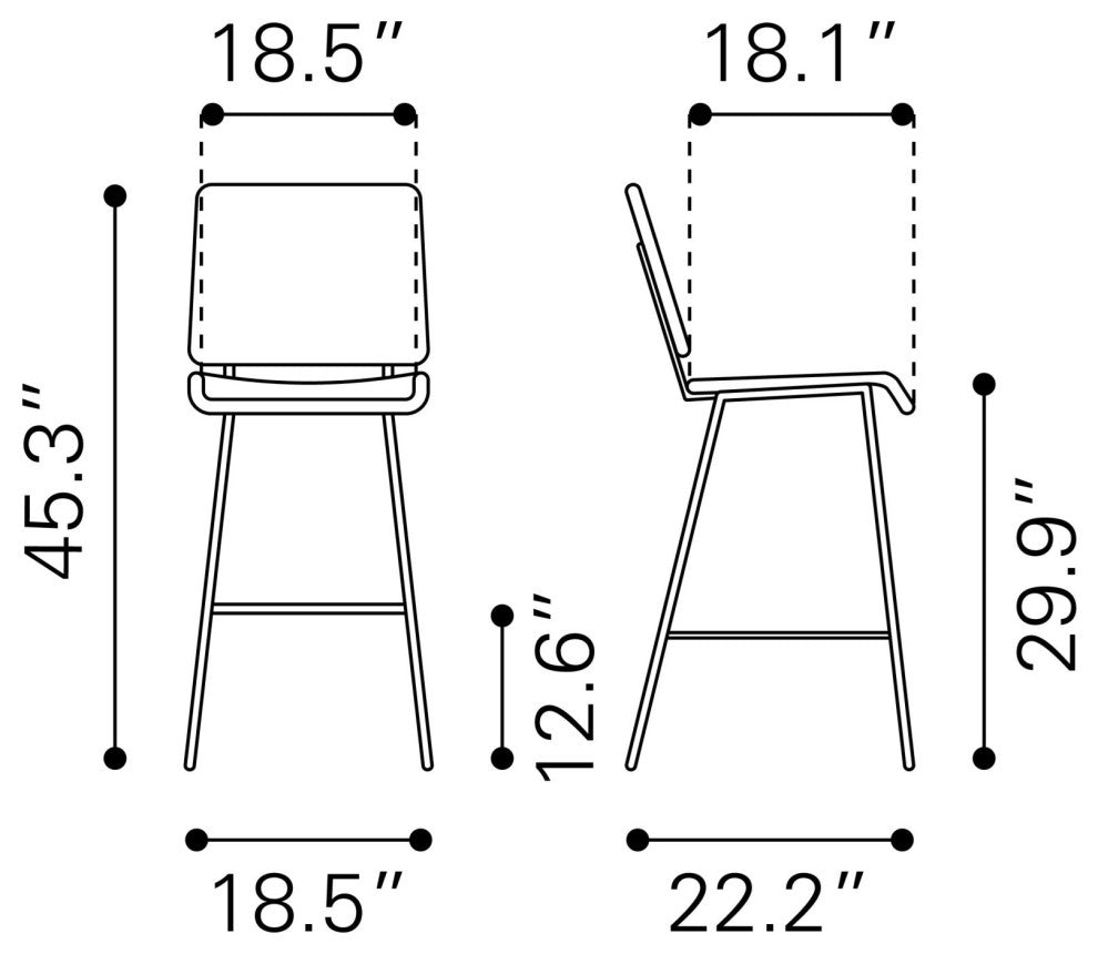 Bar Stool Chair Barstool, Set of 2, Steel Metal, Black, Outdoor Patio Balcony