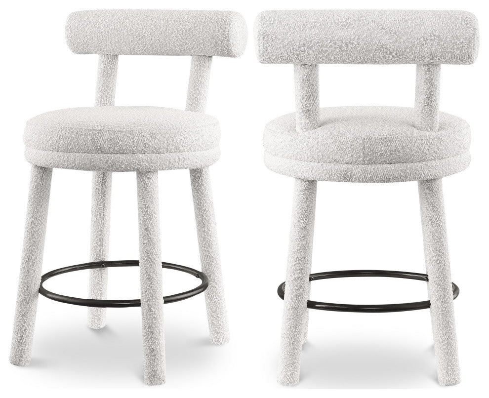 Parlor Black Boucle Fabric Stool, Set of 2, Cream