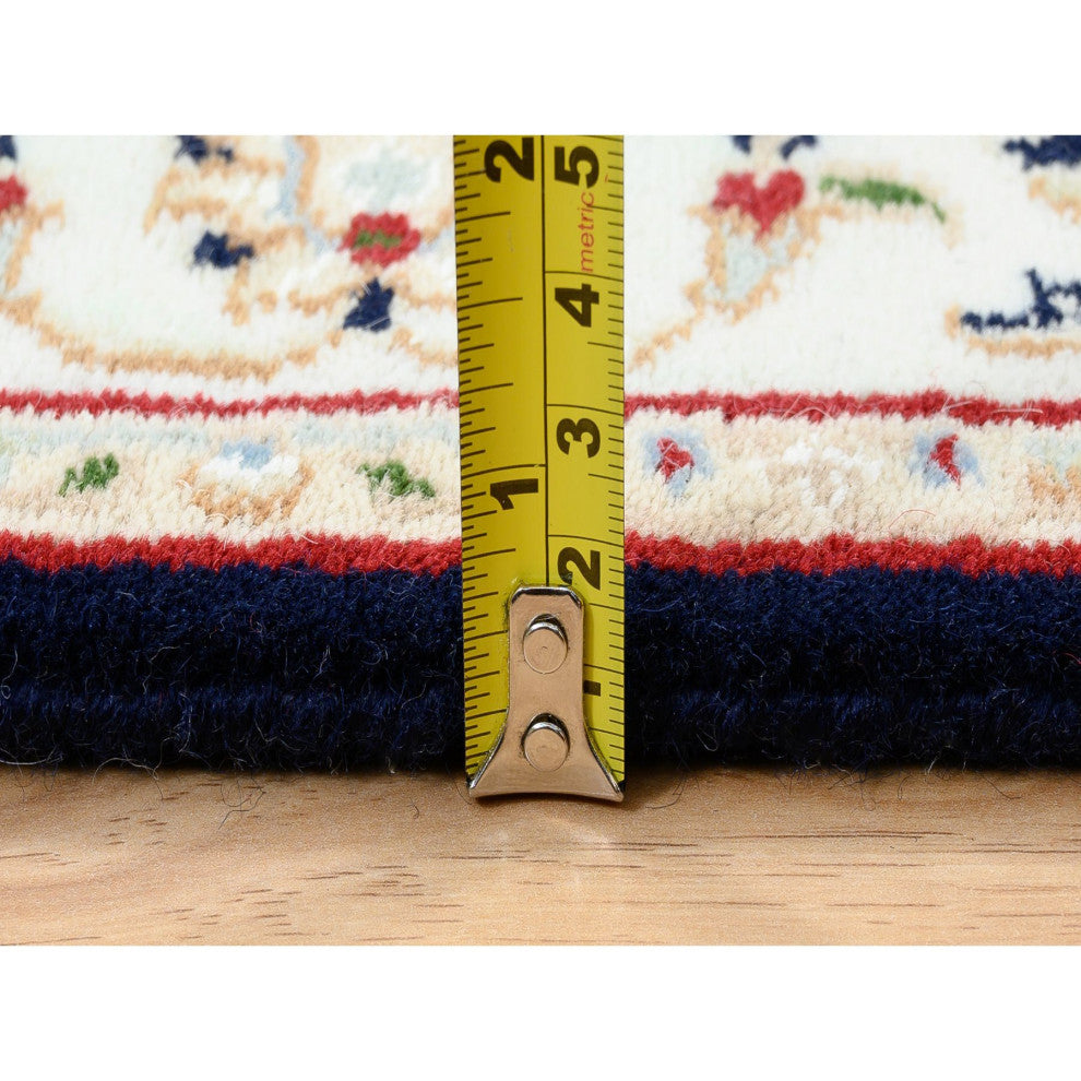 Midnight Blue 250 KPSI Wool and Silk Hand Knotted Nain Runner Rug 2'8" x 10'0"