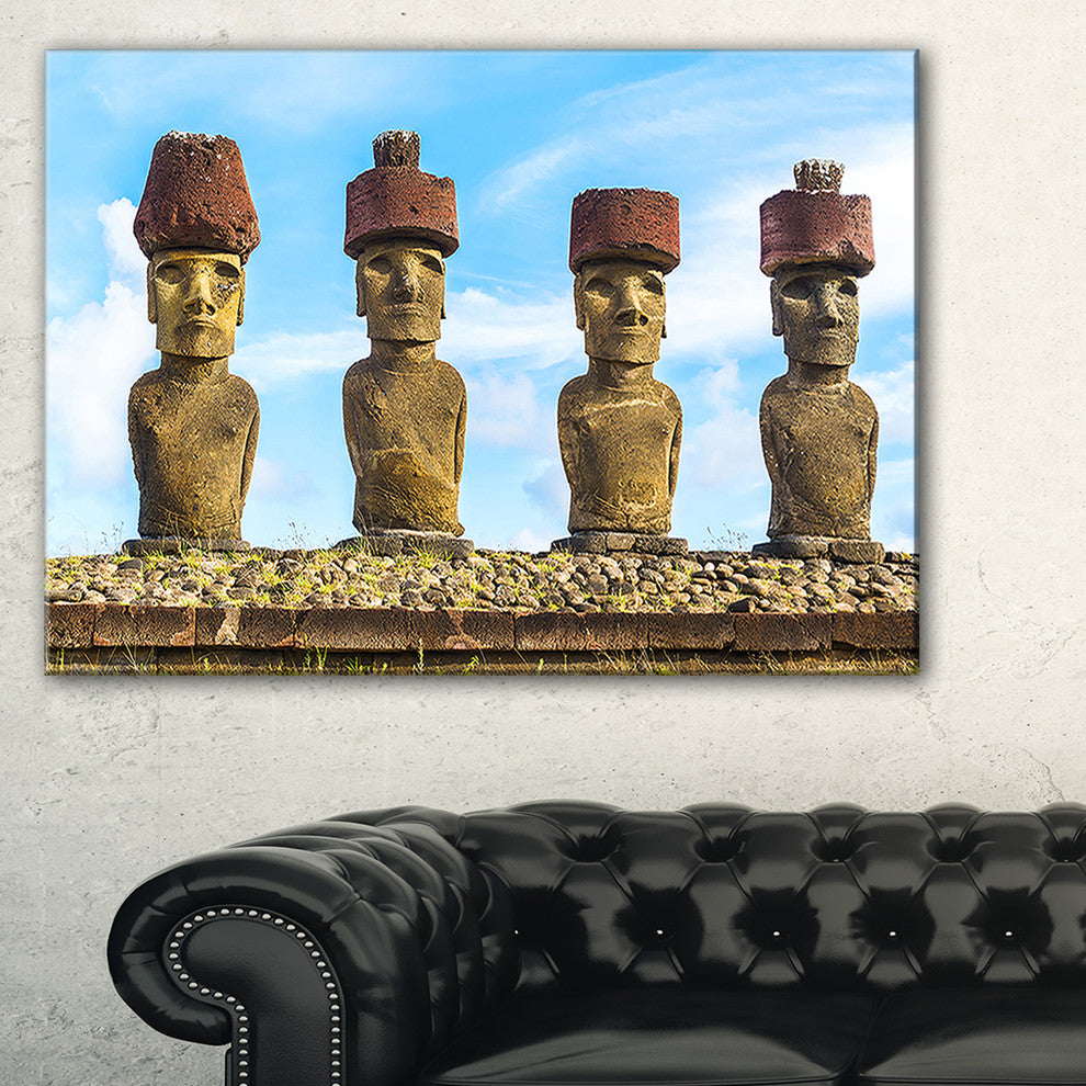 "Moai With Red Topknot Hat" Portrait Canvas Photo Print, 32"x16"