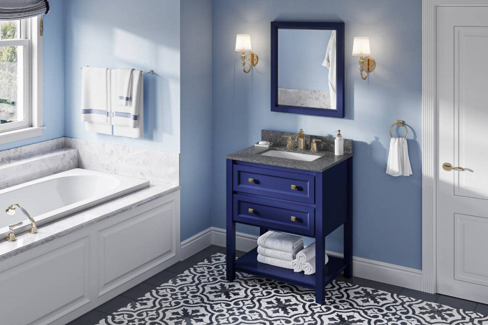 Adler Transitional 30" Hale Blue Vanity, Boulder Cultured Marble Vanity Top