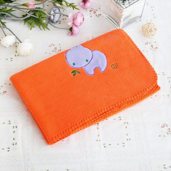 Purple Hippo - Orange Applique Coral Fleece Baby Throw Blanket (29.5"-39.4")