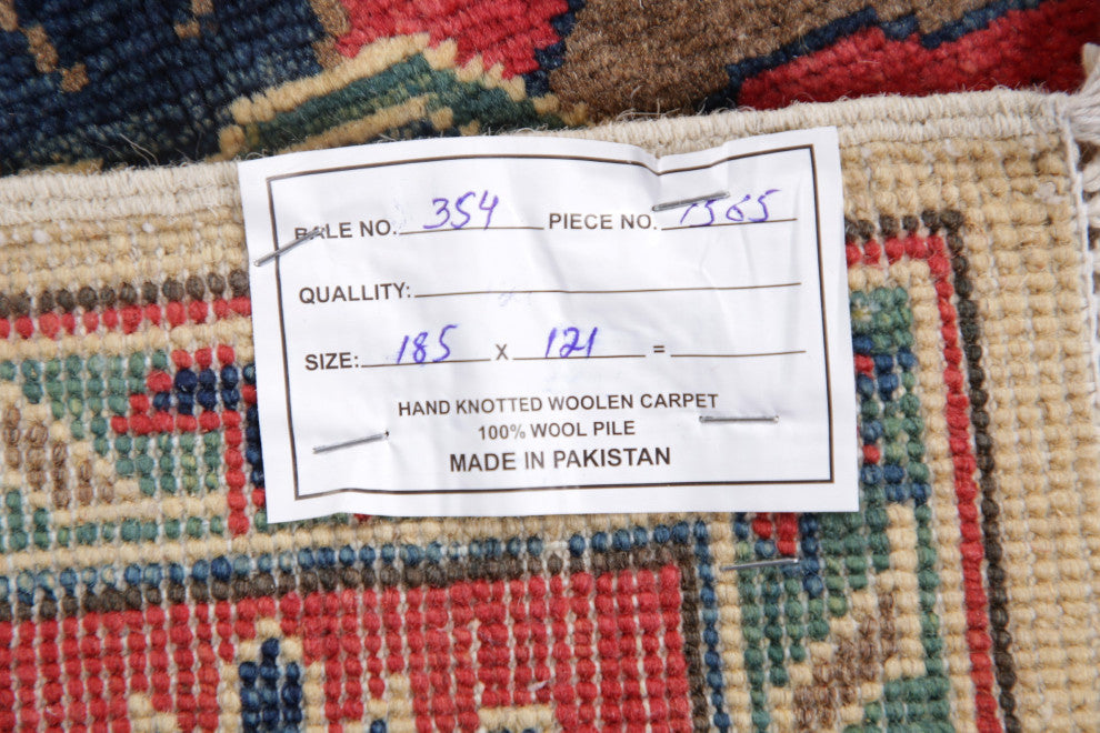 Kazak Oriental Pakistani Traditional Hand-Knotted Area Rug, Beige, 6'1"x4'0