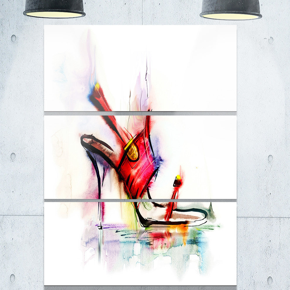 "Red High Heel Shoe" Digital Glossy Metal Wall Art, 3 Panels, 28"x36"