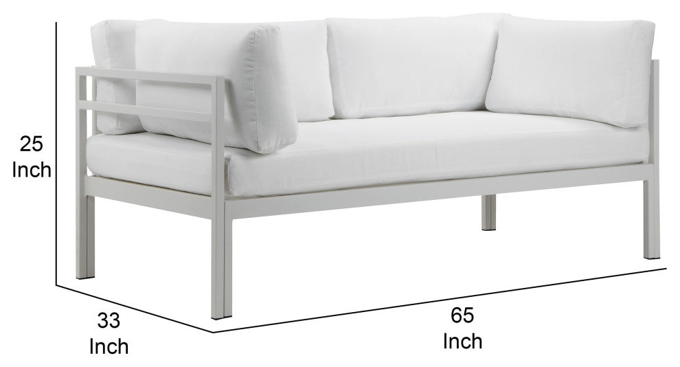 Benzara BM287723 Outdoor Sofa White Water Resistant Fabric, Aluminum Frame