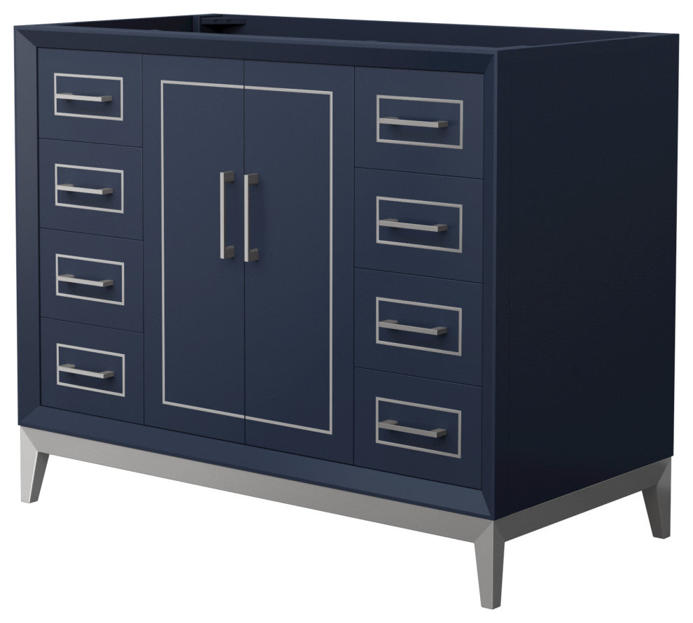 Marlena 42" Dark Blue Single Vanity, No Top, No Sink, Nickel Trim