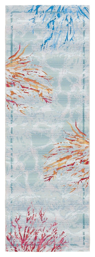 Safavieh Barbados Collection Indoor-Outdoor, BAR525 Rug, Teal/White, 2'8"x10'5"