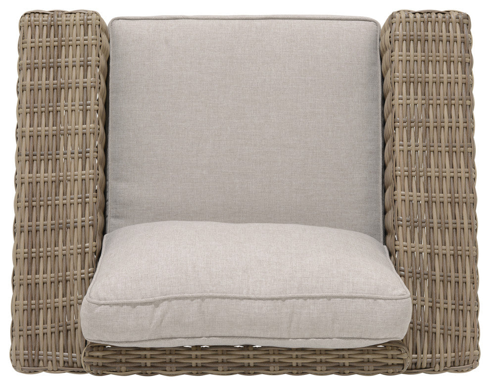 Bahamas Outdoor Wicker and Teak Wood Lounge Chair With Beige Olefin