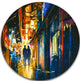 Couple Walking In An Alley, Cityscape Disc Metal Artwork, 36"