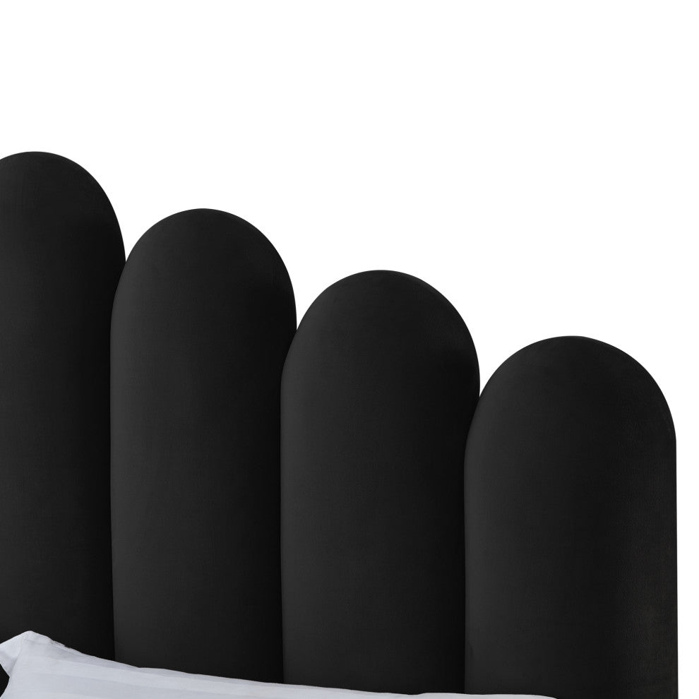 Inspired Home Monty Bed, Velvet Upholstered Scalloped Headboard, Black, Twin Xl