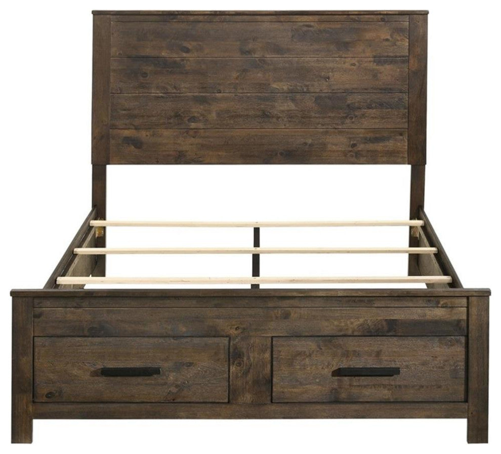Pemberly Row Farmhouse Wood Queen Storage Bed Rustic Golden Brown