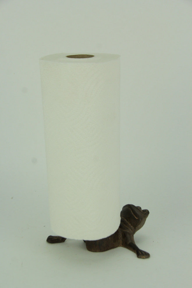 Rustic Brown Cast Iron Long Leg Frog Paper Towel Holder