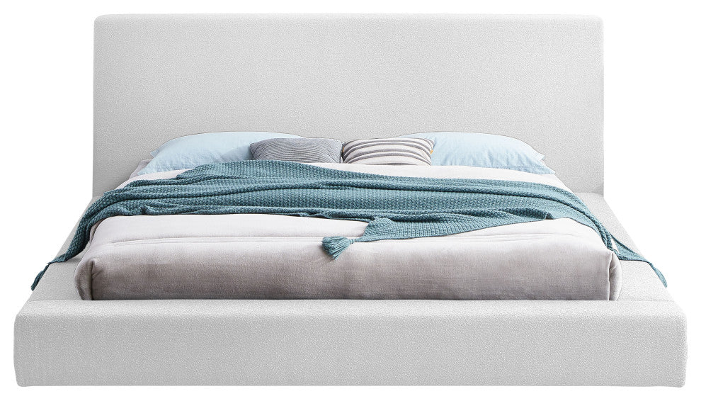 Terra Boucle Fabric Upholstered Bed, White, Full