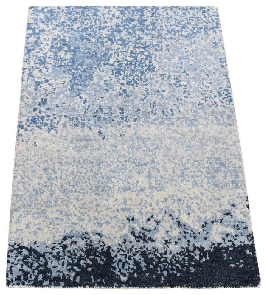 Light Gray, Modern Design, 100% Wool, Hand Knotted Mat Rug, 2'0"x3'2"