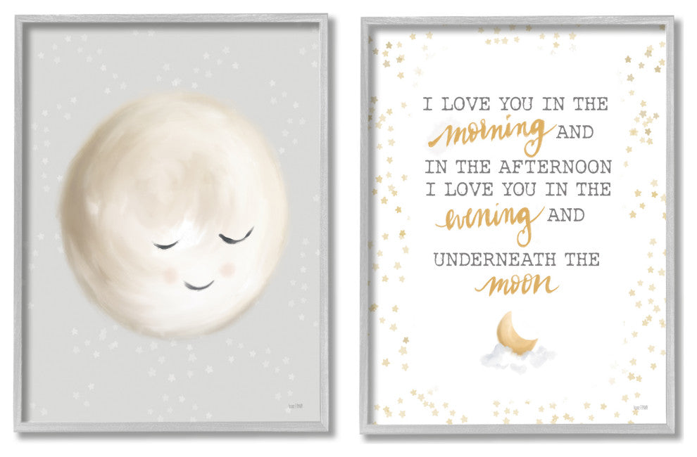 Adorable I Love You Moon Quote Illustration, 2pc, each 24 x 30