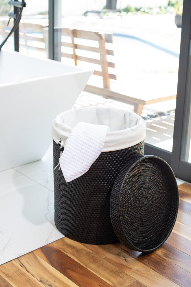 Artifacts Rattan™ Round Hamper With Lid, Tudor Black