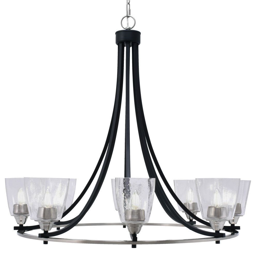 Paramount 8-Light Chandelier, Matte Black & Brushed Nickel, 4.5" Clear Bubble