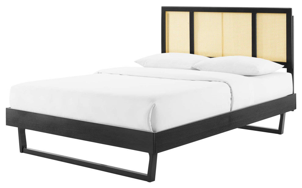 Platform Bed Frame, King Size, Wood, Black, Modern Mid-Century, Bedroom Master