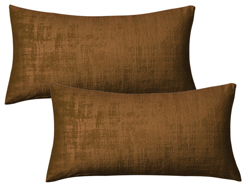 Velvet 2 Piece Lumbar Pillow Cover Set, Tobacco Brown, 2 Piece, 14"x26"