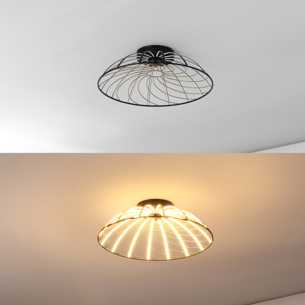 Ambros Industrial Metal Dimmable Stripe Half-Cage Integrated LED Flush Mount